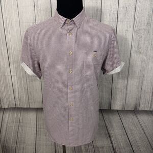 Ted Baker Men's XL Purple Geometric Contrast Cuff Short Sleeve Button-Down Shirt